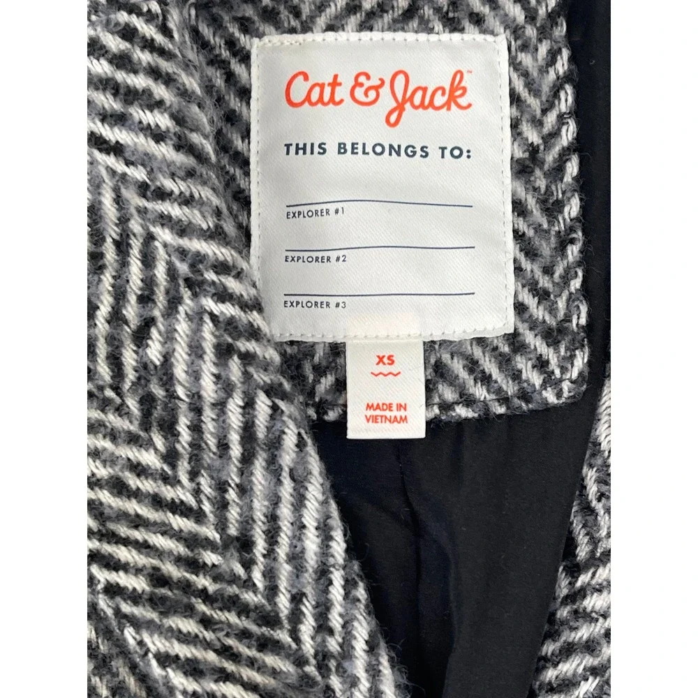 Cat & Jack Girls Herringbone Overcoat Black White Chevron Dress Coat XS 4-5